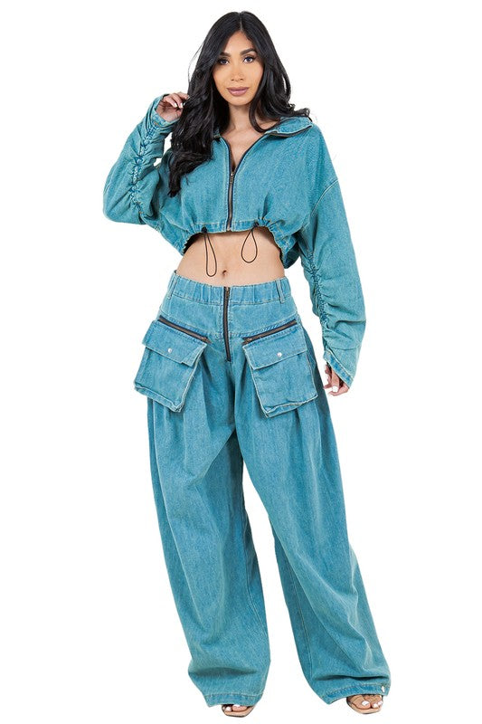 LIGHT DENIM TWO PIECE PANT SET